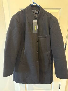 Men's Black Pea Coat - Classic Button Front